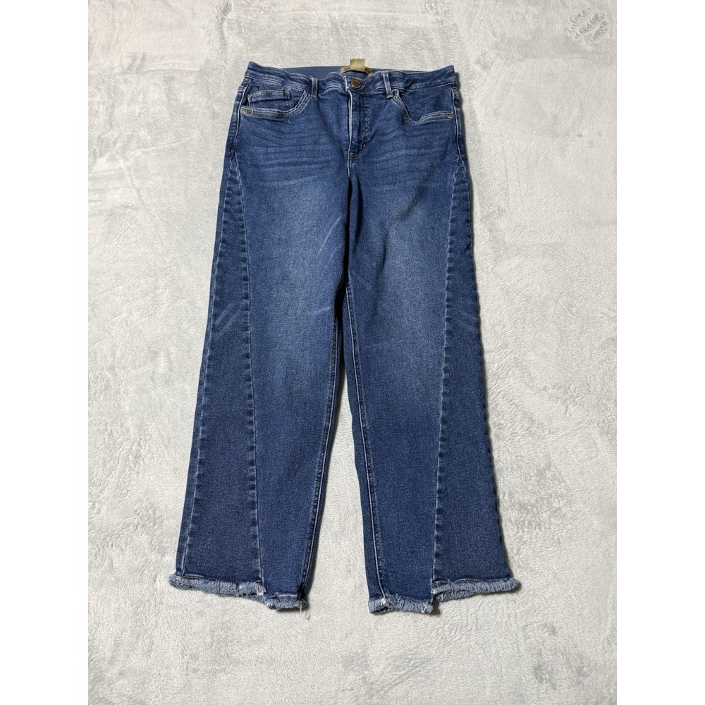 Democracy Jeans Women's 12 Straight Leg Crop Blue Denim Fray Hem 31x26.5